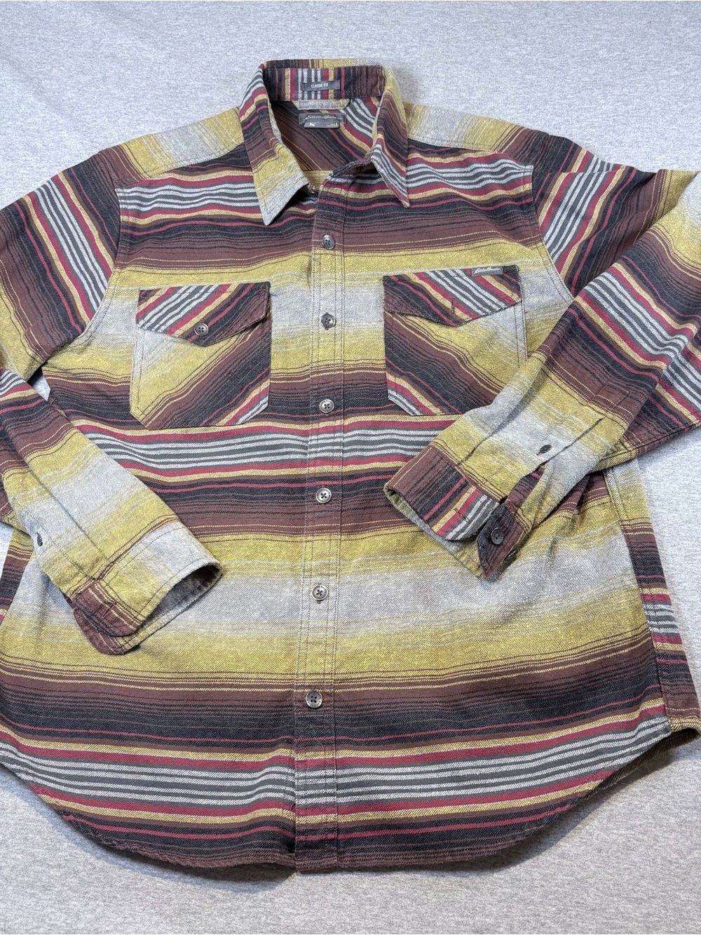 Eddie Bauer Mens L Southwest Striped Heavy Flannel Shirt Classic Fit Camping